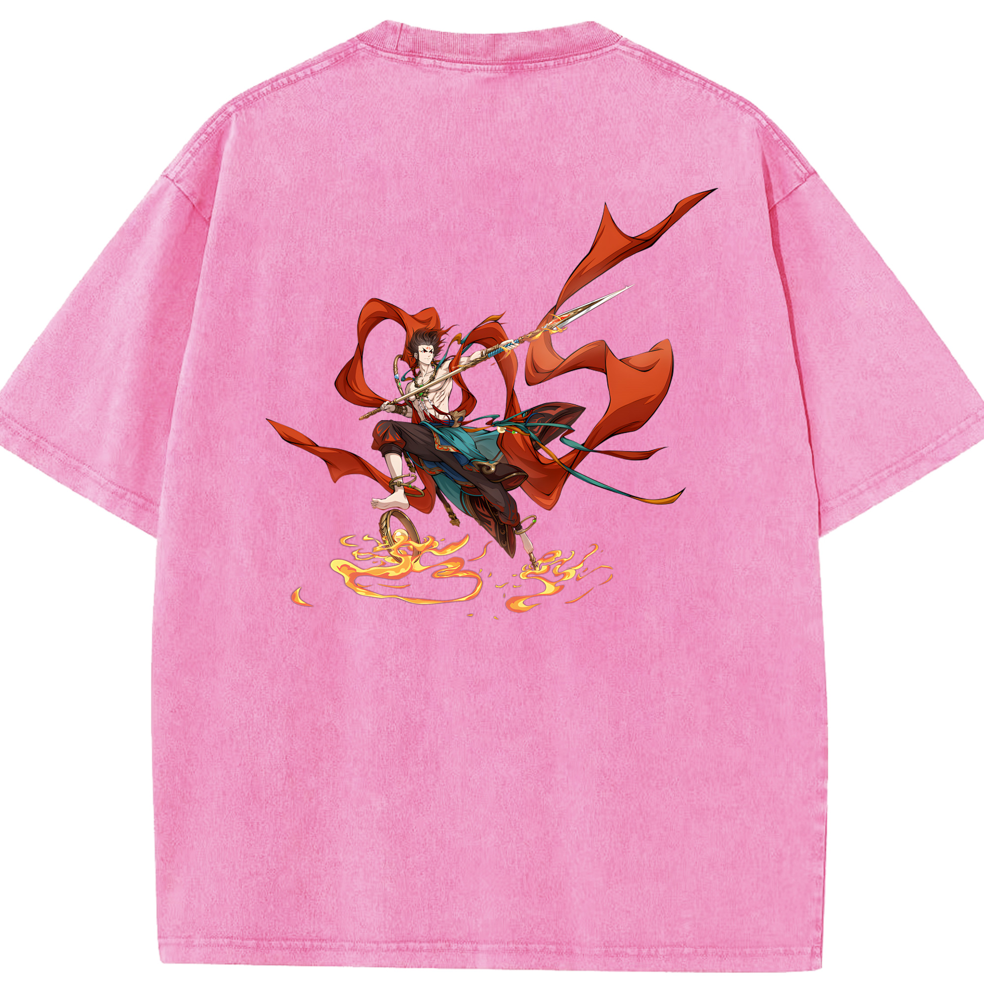 （画像用） Ne Zha 2 ナタ 魔童の大暴れ 綿100% ヴィンテージ風 半袖Tシャツ（背面プリント）